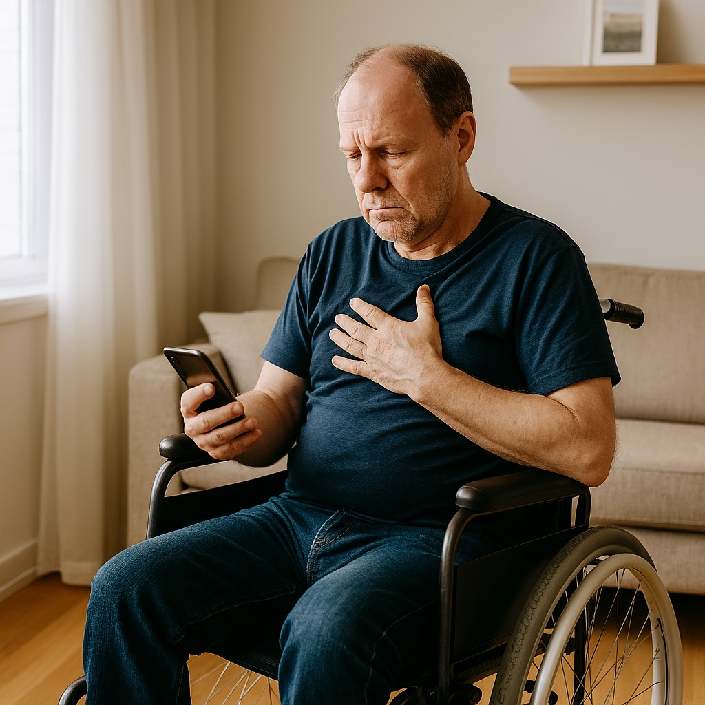 Vanhus istuu pyörätuolissa