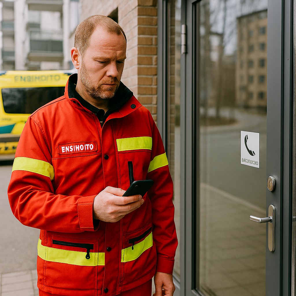 Ensihoitaja puhuu puhelimeen